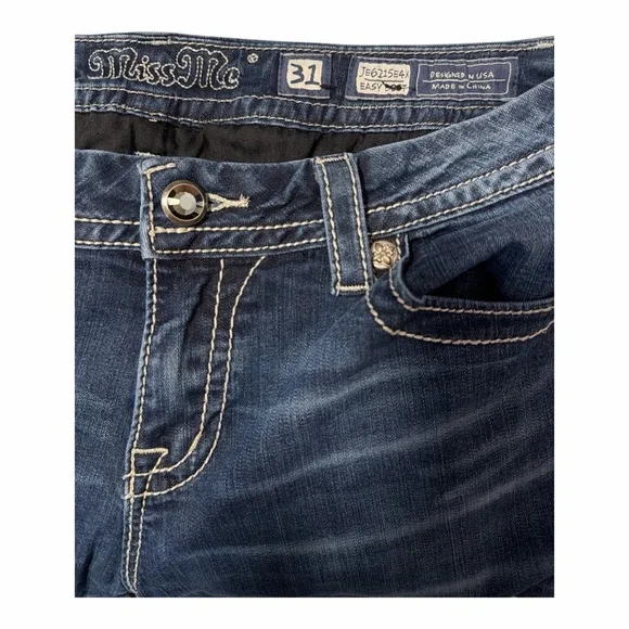 Miss Me Easy Boot Dark Wash Jeans Style NO:JE6215E4X Sequin Pickets Y2K Size 31 - Picture 4 of 5